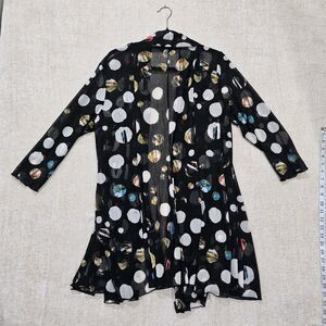 Ali Miles Artsy Polka Dot  Open Front Sheer Mesh Cardigan Lagenlook
